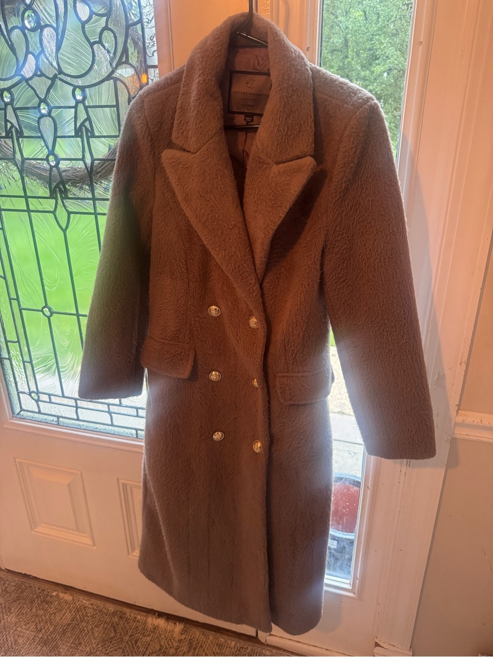 Love for Humanity Double-Breasted Teddy Coat in Taupe